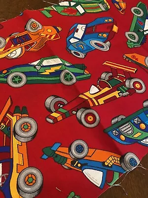 RACE CAR RACING Quilt Cotton Fabric Cranston Blue Red Green Yellow 44  X 10 BOYS • $5.50