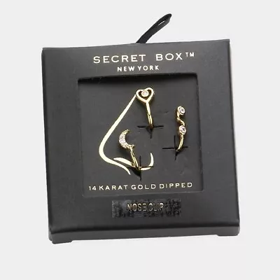 Secret Box _ 14K Gold Dipped Crescent Moon Heart Nose Clips • $14.99