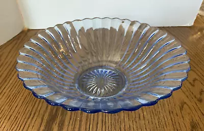 Vintage Round Ice Blue Glass Petal Scallop Rim Serving Bowl  10   • $21