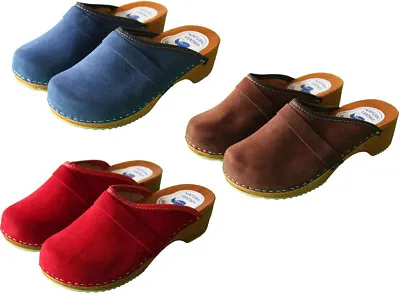 £23.48 • Buy Swedish Clogs For Women Danish Velour Wooden Sole Beach Sandals Leather Size 3-8