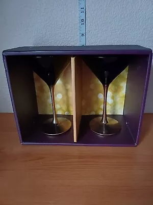 Set Of 2 Martini Cocktail Glasses  Stainless Steel Goblets Black Gold • £9.99