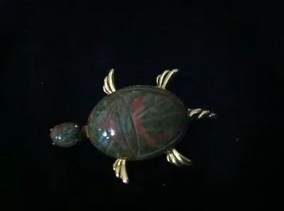 14KGF Gold  Van Dell Scareb Stone (jasper?) Turtle Brooch Pin • $49.99