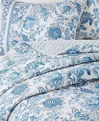 Martha Stewart Jacobean Toile Cotton King Quilt Coverlet Bedspread Blue Flower • $369