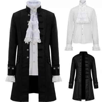 Mens Steampunk Vintage Black Tailcoat Gothic Jacket Velvet Victorian Frock Coat • $28