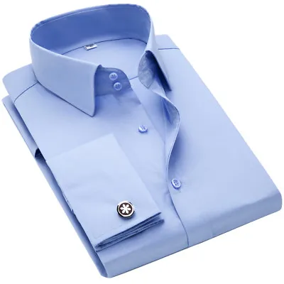 £19.19 • Buy New Mens Dress Shirts French Cuff Long Sleeves Formal With Cufflinks Shirts Tops
