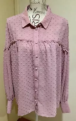 Decjuba Ladies Dusty Pink Polka Dot Long Sleeve Boho Button Up Blouse Size 12 • $7