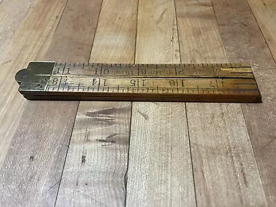 Vintage UPSON NUT CO  NO. 61 Folding Ruler 24  Wood & Brass Rule USA • $24.99