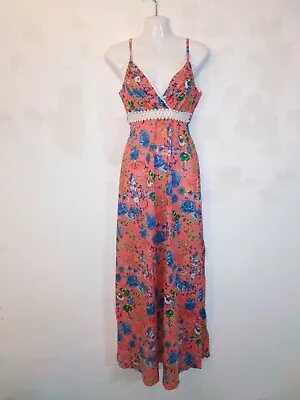 Bnwt Cotton Club Coral Floral Maxi Dress Size 12 • £26.99