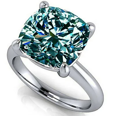 3.26 Ct Vvs1 :cushion Vivid Blue Moissanite Diamond Engagement Silver Ring • £0.80
