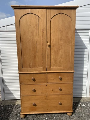 £1496 • Buy Antique Victorian Pine Cupboard Linen Press Kitchen Cabinet With Drawers.  YORK?