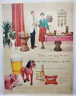 1958 Miller High Life Couple MCM Decor Vintage Print Ad Man Cave Poster 50's • $10.88