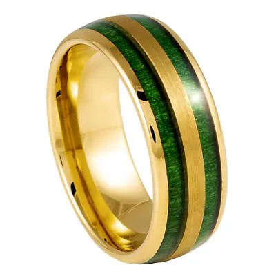 Tungsten Ring Band Yellow Gold IP & Green Jade Wood For Men & Women • $35.40