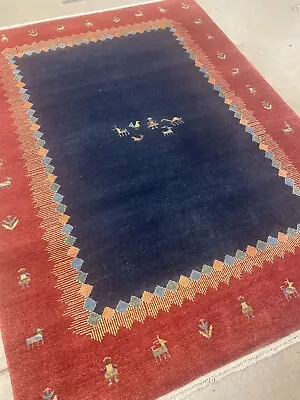 Stunning Tribal Oriental Rug New Gabbeh Blue Hand /knotted Motifs New 6 X 8 • $1445