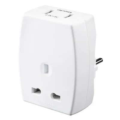 £9.99 • Buy Masterplug UK - EU European Combined Travel Adaptor 2.1A + 2x USB Sockets White 