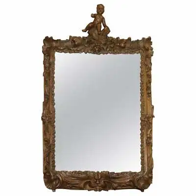 Rare Original 18th Century Ornately Carved Frame Wall Mirror With Cherub Boy • $2210.69