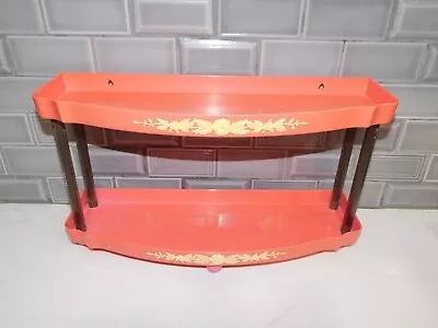 Vtg Tier Plastic Wall Shelf Floral Rose Pink Mcm Bathroom Hanging Or Stand • $55