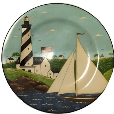 Sakura Warren Kimble Coastal Breeze Lighthouse Flag Ship - 8-1/4  SALAD PLATE • $6