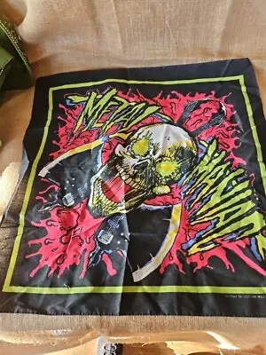 Metal Maniac Vintage Biker Skull Bandana Late 80s 90s  21.5x 21.5 • $20