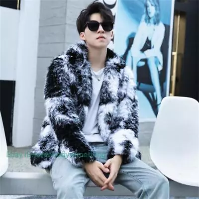 Mens Winter Laple Eco Faux Fur Coat Furry Overcoats Casual Loose Match Color New • $93.05