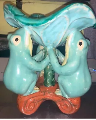 Vintage Majolica Large Frog Vase Sculpture Plant Stand With Pottery Display MCM • $249