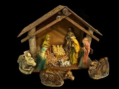 Vintage Nativity Set 12 Piece Hand Painted Paper Mache/Composite Japan Christmas • $24