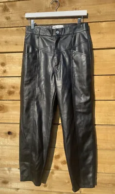 Zara Faux Leather Black Trousers Size 10 Tapered Leg Cargo Pockets • £12