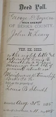 1885 Deed  Maidencreek Township Berks CountyPAHigh Sheriff To J Leavy For $5. • $14.95