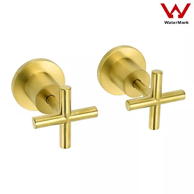 Brushed Gold Bathroom Hot Cold Twin Shower Taps Wall Mount Valve Cross Handle • $88