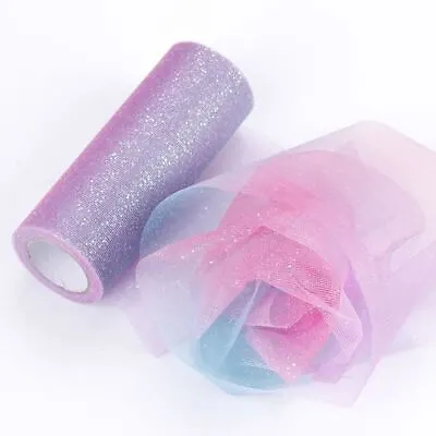 10Yard/roll Rainbow Glitter Tulle Roll Sequin Crystal Organza Sheer Fabric Craft • $20.10