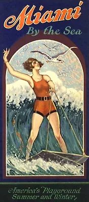 1920's MIAMI BEACH FLORIDA SPORTING SURFING SWIMSUIT BEAUTY TRAVEL POSTER 318629 • $21.95