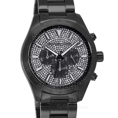 Michael Kors Mens Layton Glitz Watch Pave Crystals Dial Black Stainless Steel • $119.80