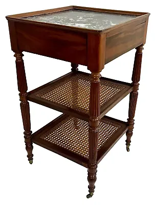 English 19th-C  Mahogany Marble Étagère Caned Side Table • $1615.50