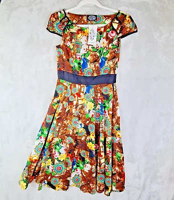 H&R Hearts And Roses London Sienna Dress Fit & Flare Floral Stretch Zip Size 8 • $45.99