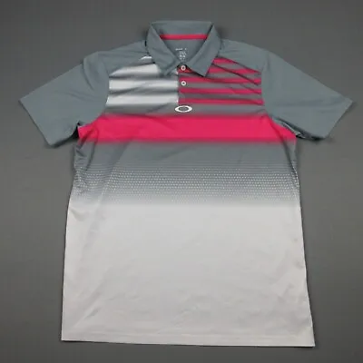 Oakley Shirt Mens Medium Pink Gray Ohydrolix Polo Regular Fit Golf Performance • $14.99