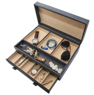 Stock Your Luxury Mens Dresser Valet Organizer For Watches Jewelry Large Black • $40.45