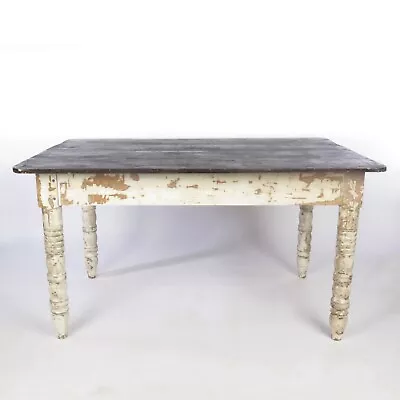 Vintage Farm Table Wooden Rustic Primitive White Paint • $636