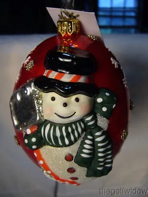 Vaillancourt Folk Art Jingle Balls Ornament Snowman With Shovel Red Pearlized  • $37.49