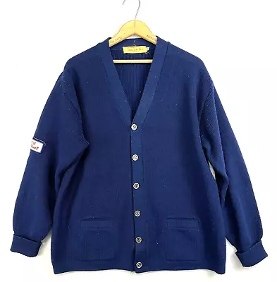 SPIRIT OF THE WEST Vintage Curling Cardigan Sweater Size 44 Navy Blue Wool 1970s • $38.87