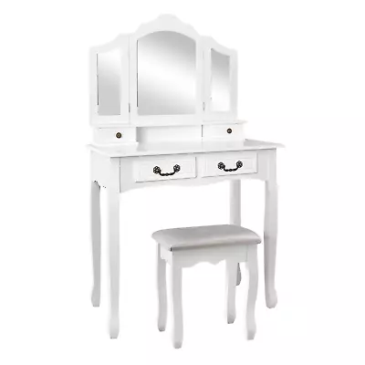 Artiss Dressing Table Stool Set Foldable Mirror White Elegant Vanity Makeup Desk • $148.16