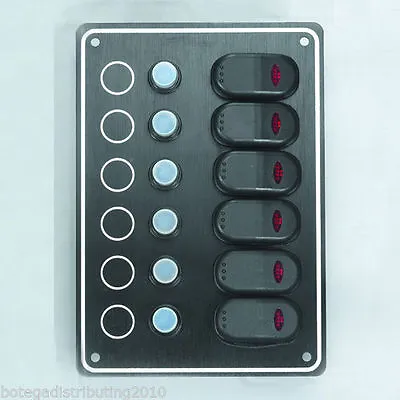 Marine Boat Black 6 Gang Splashproof Switch Panel W/ Led Odm Rv 12v Ip65 Cabled • $54.99