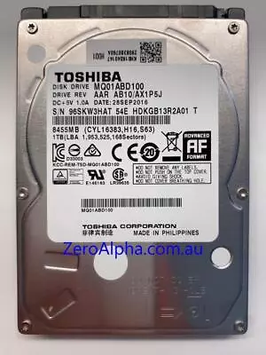 MQ01ABD100 Toshiba Donor Hard Drive AX1P5J 28SEP2016 • $249