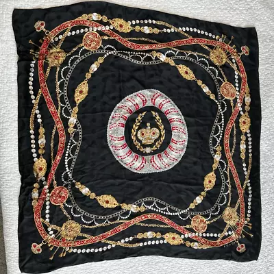 Vintage Echo Black Jewel Pearl Silk Scarf Made In Japan 30” • $35