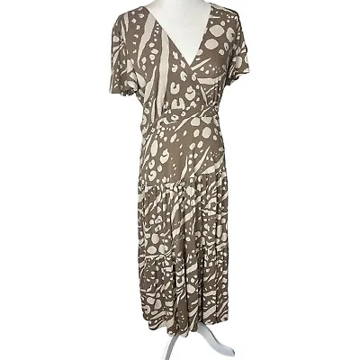Cabi New Swoon Dress #6147 Taupe Ivory Pattern Stretch Midi Size Medium • $35