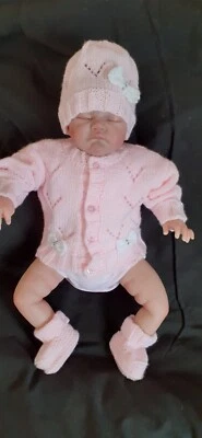 £8.50 • Buy Hand Knitted Baby Girl 3 Piece Cardigan Set To Fit 0-3 Months