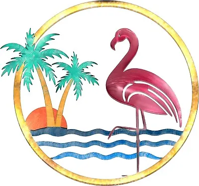 Flamingo Metal Wall Art Palm Tree Hanging Decor For Indoor Outdoor Flamingo W • $12.99