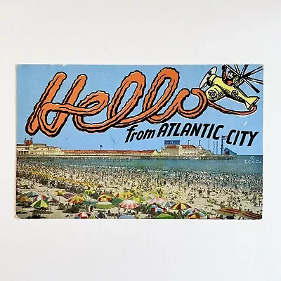 HELLO From ATLANTIC CITY NJ • Beach Boardwalk Steel Pier • ECK Co Postcard • $3