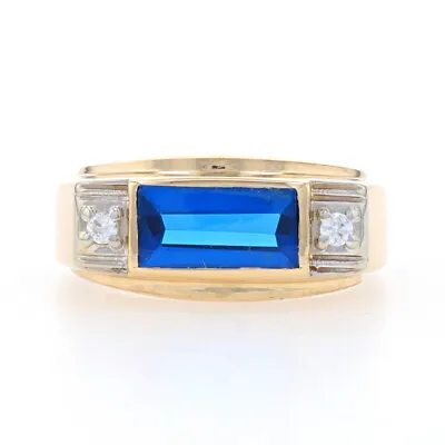 Yellow Gold Lab-Created Spinel & Glass Men's Ring - 10k Milgrain • $229.99