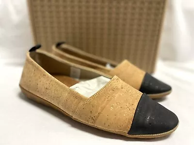 Po-zu Ladies Flat Cork Tan & Black Flat Shoes Pumps EU 41 UK 8 Brand New In Box • £19.99