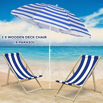 Wooden Deck Chair Chairs Traditional Folding Sun Lounger Garden Beach Seaside • £37.85