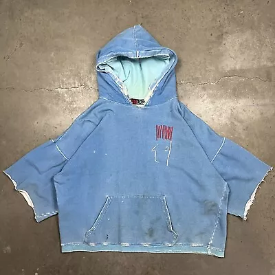 Vintage 90s Red Eraser Thrashed Faded Short Sleeve Graphic Hoodie Sweatshirt XL • $49.99